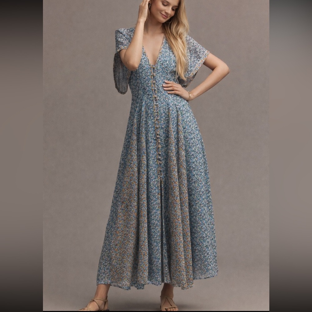 Anthro Maeve Floral Pleated Smocked Maxi Dress Boho Cottagecore 38670 - Picture 2 of 16
